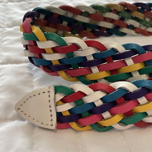 VINTAGE 90s Rainbow Braided Genuine Leather 30-34” Waist Belt Boho Pride - Picture 6 of 9